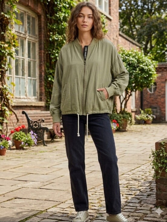 Steve Madden Jackets & Blazers - Steve Madden Women's Med Oilve Green Full Zip Mock Neck Bomber Jacket Waist Tie